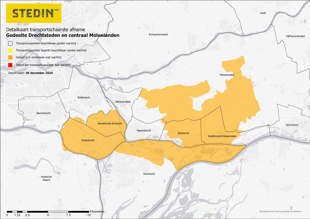 Overzichtskaart van congestiegebied gedeelte Drechtsteden en centraal Molenlanden