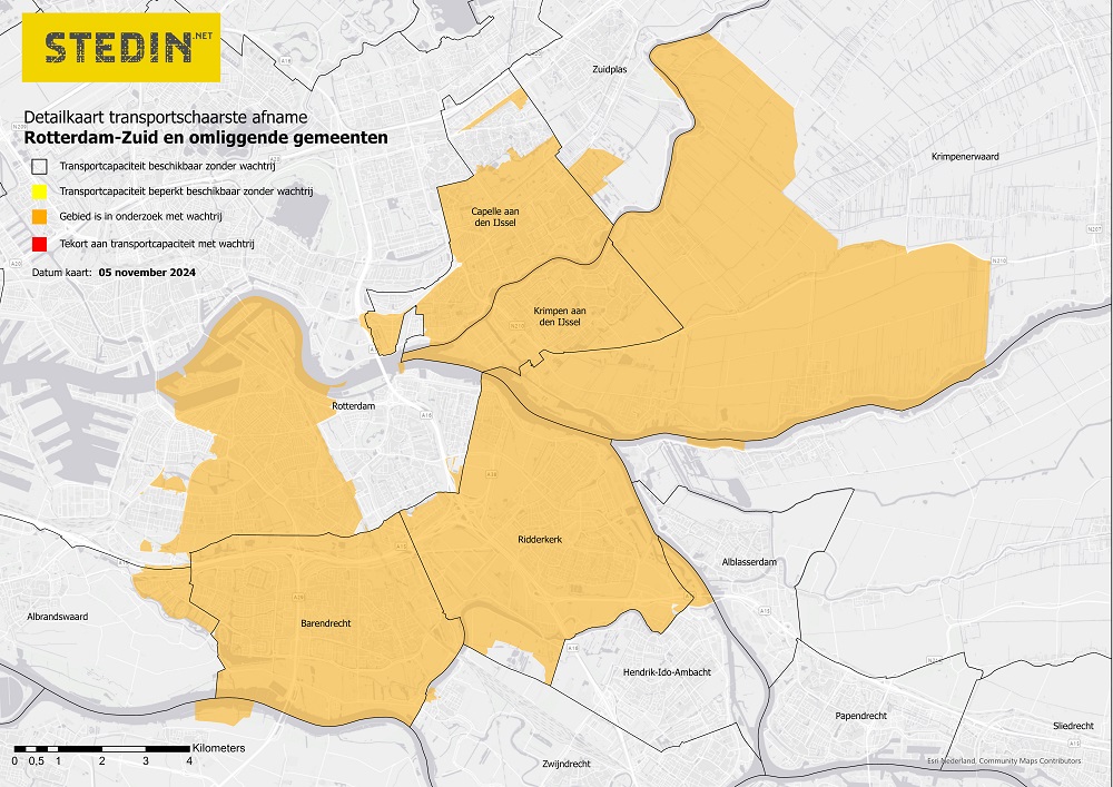 Detailkaart van congestie in Rotterdam-Zuid en omliggende gemeenten voor afname