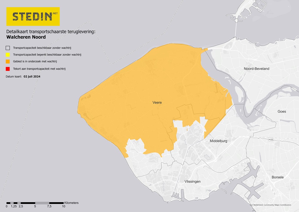 Detailkaart van congestie in Walcheren Noord, Veere en Middelburg