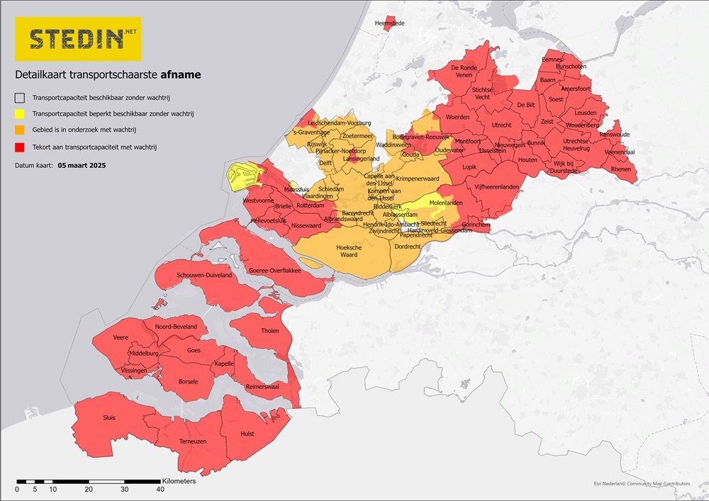 Kaart die transportschaarste weergeeft voor afname