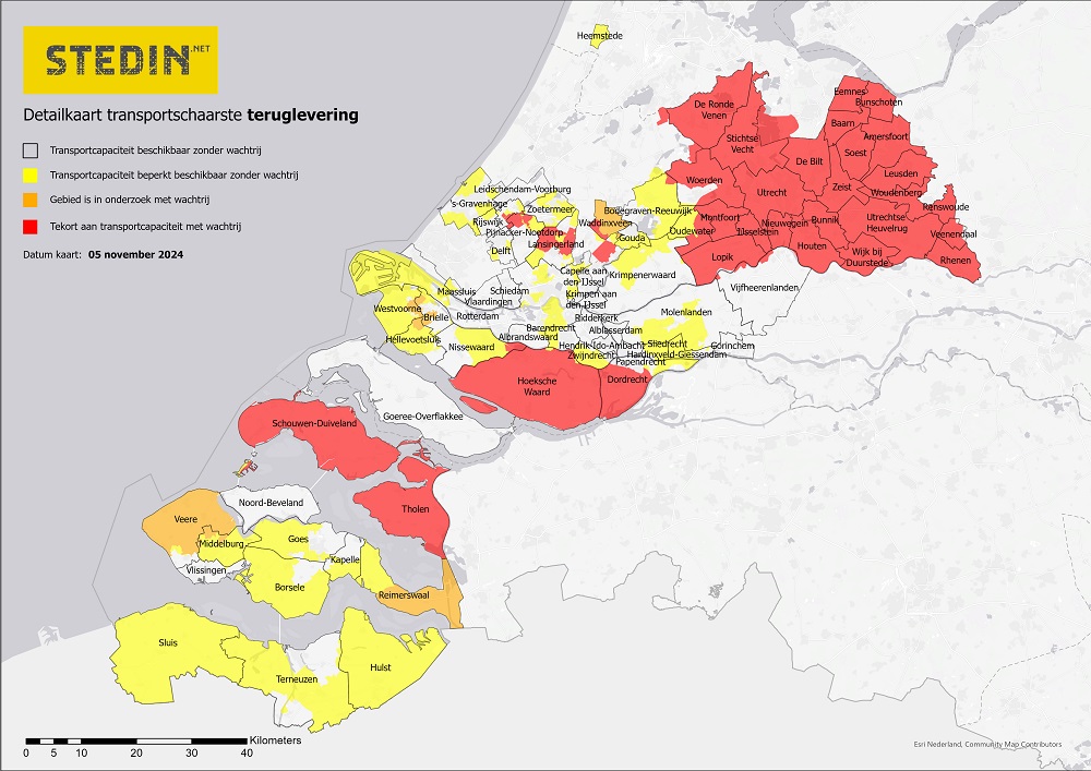 Detailkaart van de transportschaarste van teruglevering per november 2024