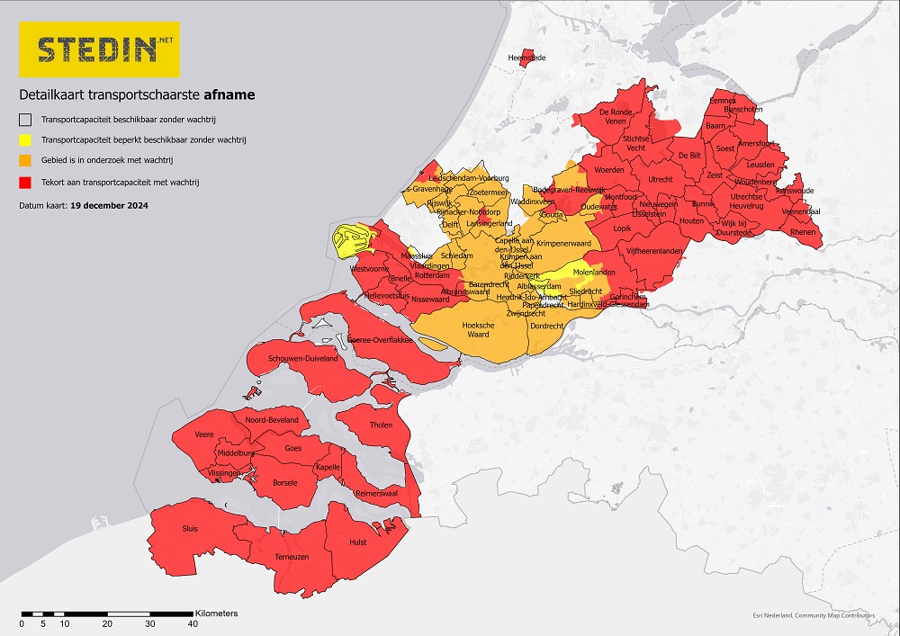 Kaart die transportschaarste weergeeft voor afname