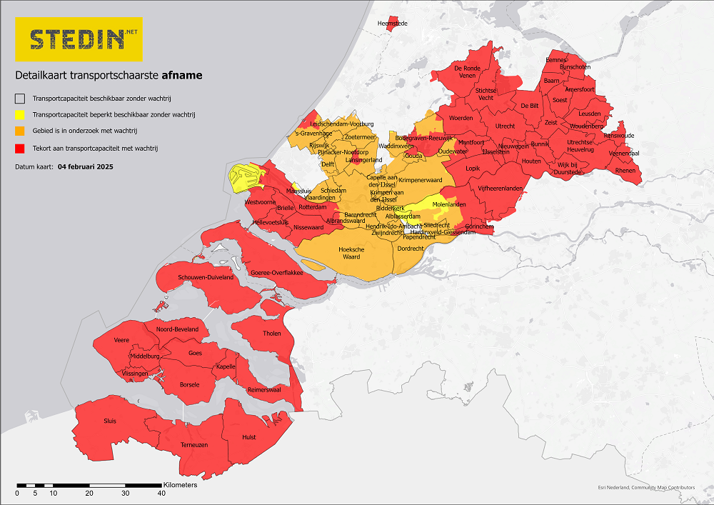 Kaart met overzicht van congestiegebieden voor afname