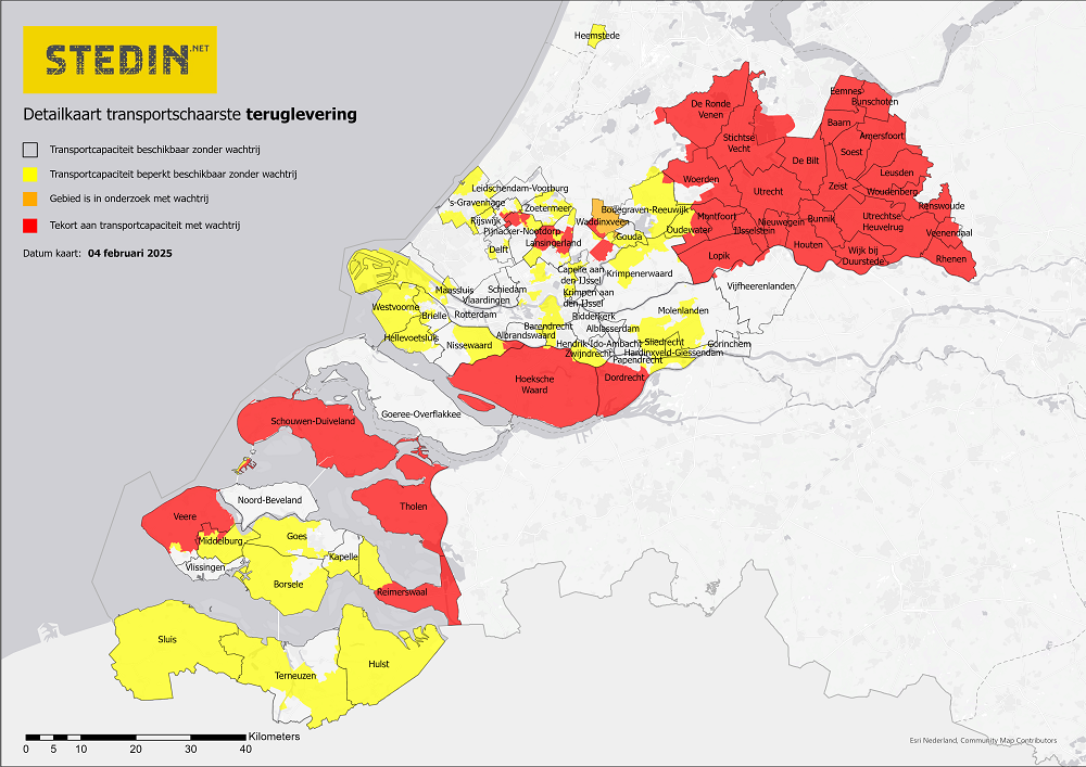 Kaart met overzicht van congestiegebieden voor opwek